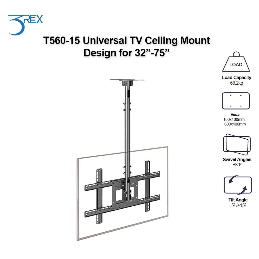 SUPPORT TV 32" to 75"  PLAFONNIER TELESCOPIQUE ADJUSTABLE 717mm TO 1584mm T560-15