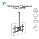 SUPPORT TV 32" to 75"  PLAFONNIER TELESCOPIQUE ADJUSTABLE 717mm TO 1584mm T560-15