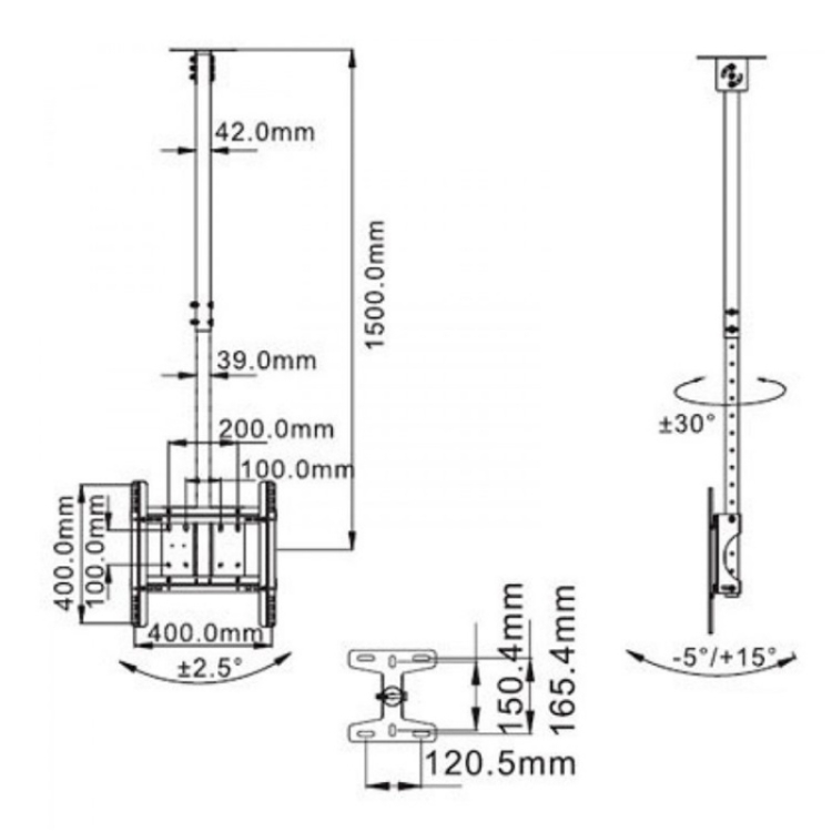 SUPPORT TV 32" to 75"  PLAFONNIER TELESCOPIQUE ADJUSTABLE 717mm TO 1584mm T560-15