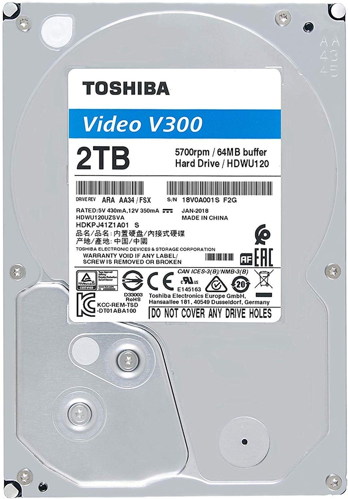 DISQUE DUR INTERNE VIDEO V300 2TB/64M   3.5''  TOSHIBA