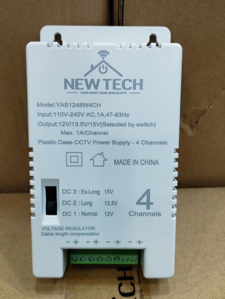 Bloc d'Alimentation CCTV PVC NEWTECH 4 Sorties 12v/13.5v/15v YAS1248W4CH