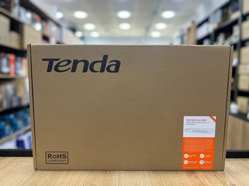 Switch Tenda 24 ports 10/100/1000 PoE 2 SFP Giga 410W