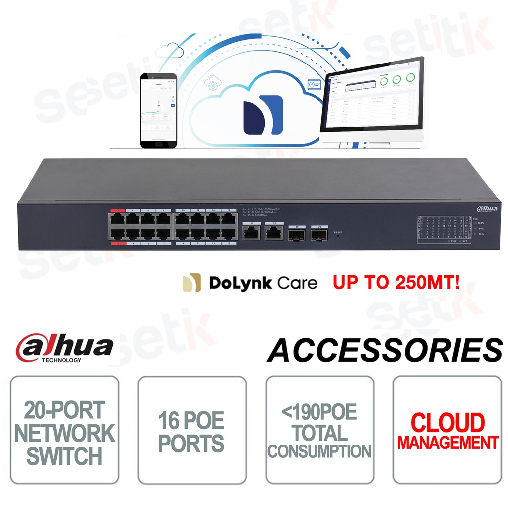 Switch Dahua 16 ports POE Gigabit avec 02 ports SFP DH-CS4220 16GT-190