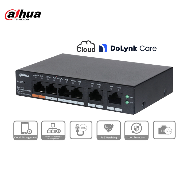 Switch PoE DAHUA 04 Ports PoE Cloud DH-CS4006-4ET-60