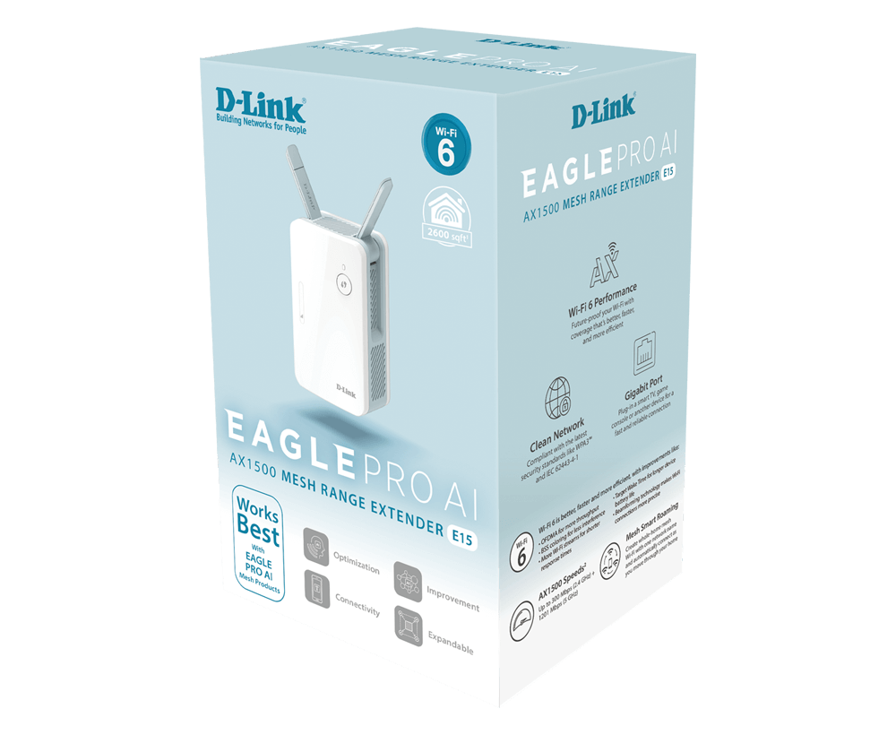 Range Extender D-LINK Wi-Fi 6 Mesh Dual Band E15 AX1500