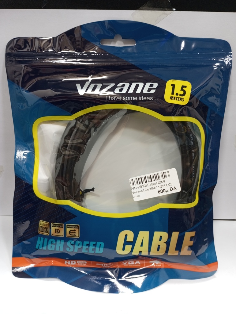Cable HDMI Vnzane ( Certifié ) 1.5M CCS V1.4 Black (Model VN-H833) (lm)