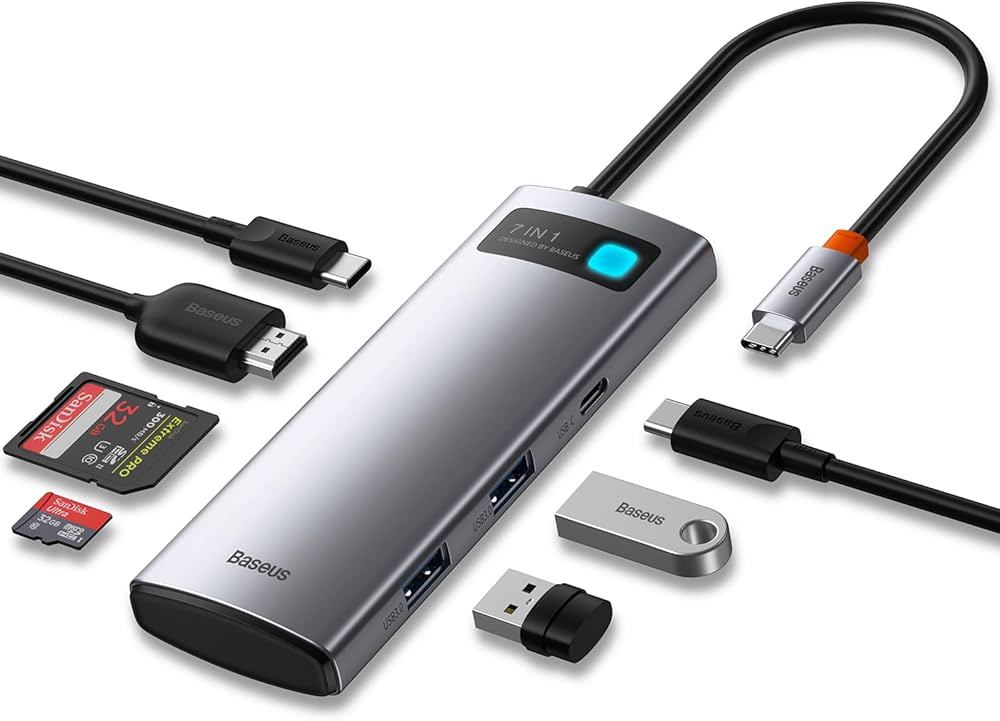 [Hub 7-in-1 4K] Baseus Hub 7-in-1 4K 60Hz USB 3.0(C vers HDMI USB3.0, 5Gbps,RJ45,Port Ethernet, TF SD)