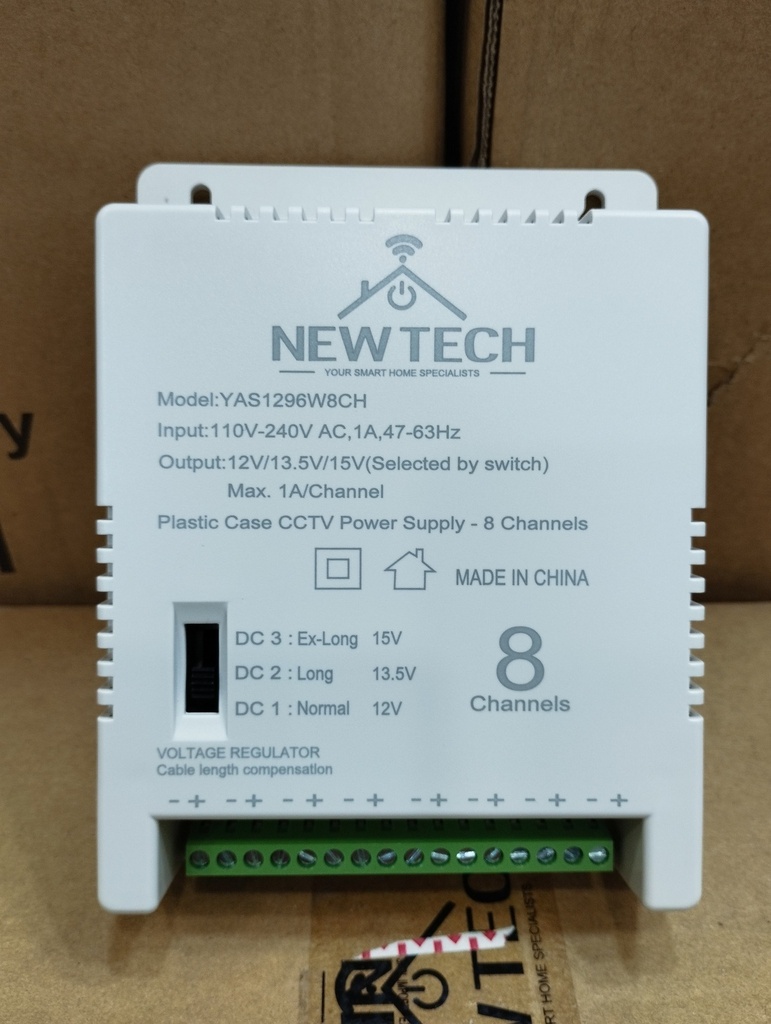 [YAS1296W8CH] Bloc d'Alimentation CCTV PVC NEWTECH 8 Sorties 12v/13.5v/15v YAS1296W8CH