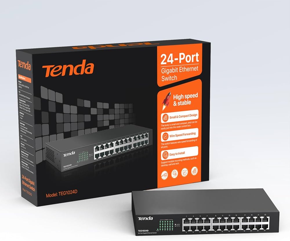 [TEG1024D] TEG1024D Switch TENDA 24 Ports GIGA 10/100/1000M, Base-T, Non Manageable, Rackable