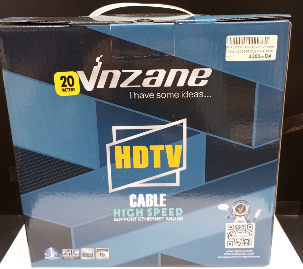 [VNH833] Cable HDMI Vnzane ( Certifié ) 20M CCS V1.4 Black (Model VNH833) 