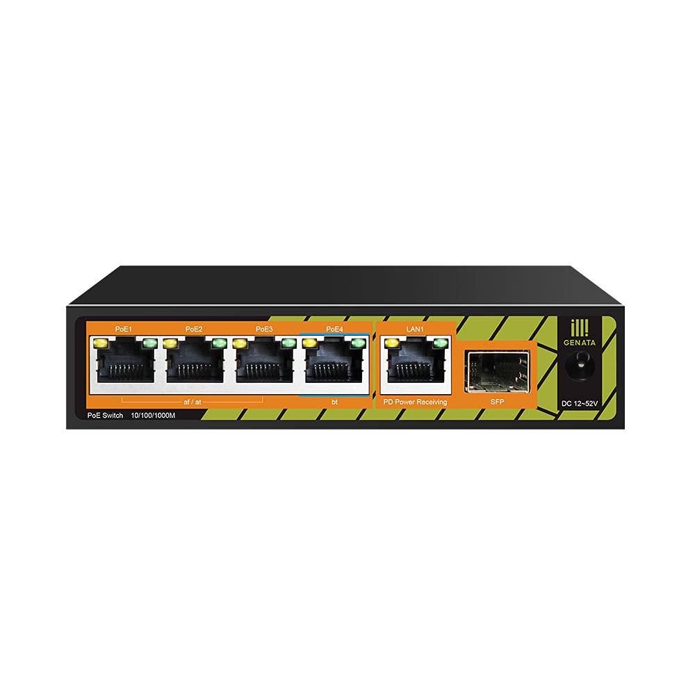 [GNT-ES07GDH2-P] GENATA SWITCH 04 PORTS RJ45 MEGABIT POE TOTAL POWER 65W POE DE PORT 30W/60/ CAP20Gbps , Distance 130m (02xSFP UP TO 2.5G/01XRJ45 GIGA ) UPLINK AI WATCHDOG GNT-ES07GDH2-P